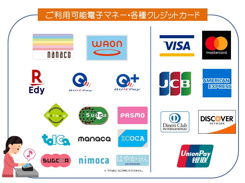 ご利用可能電子マネー・各種クレジットカード